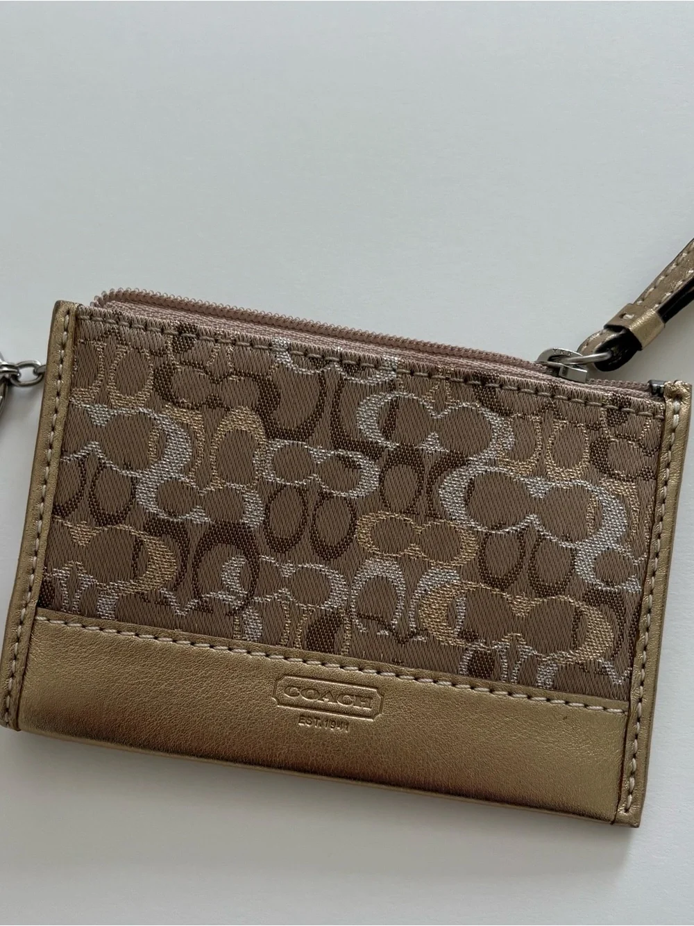 Coach Signature Card Case with Metallic Bronze Trim